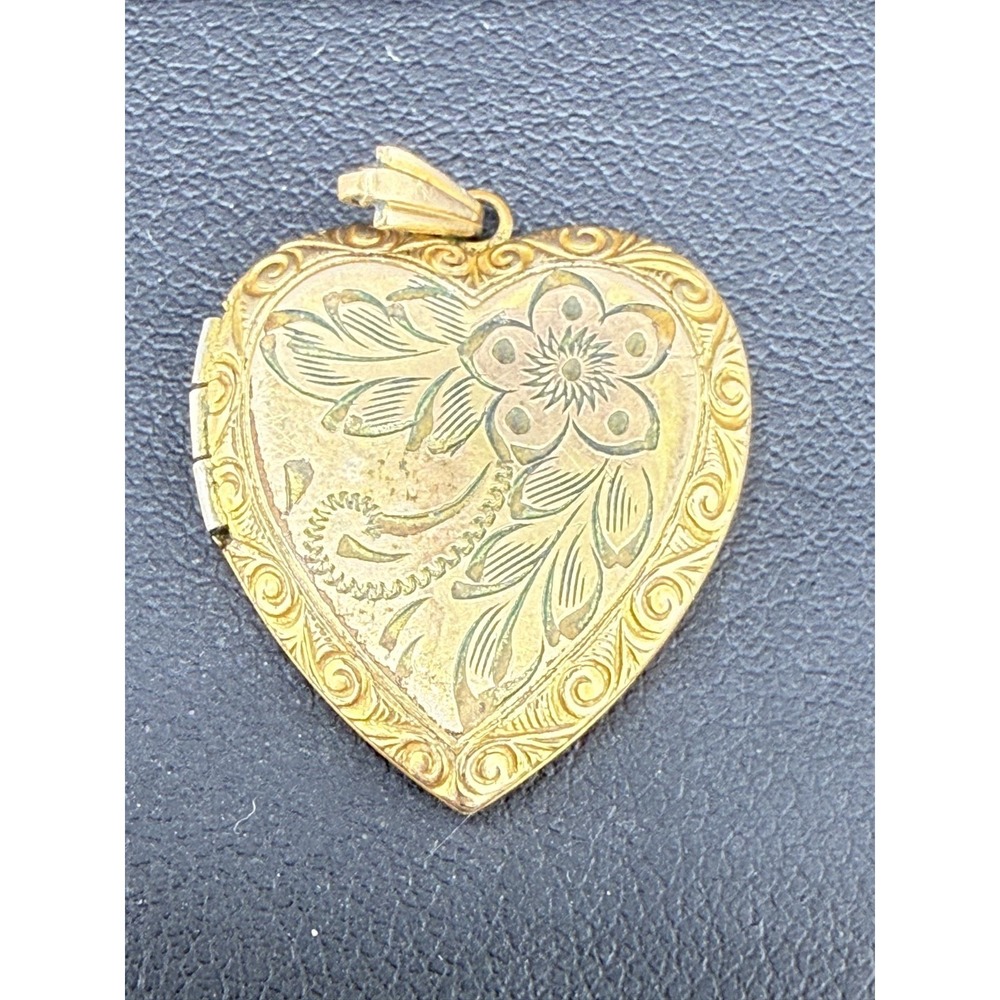 Vintage Louis Stern Co. Gold Filled Heart Locket Engraved Flower